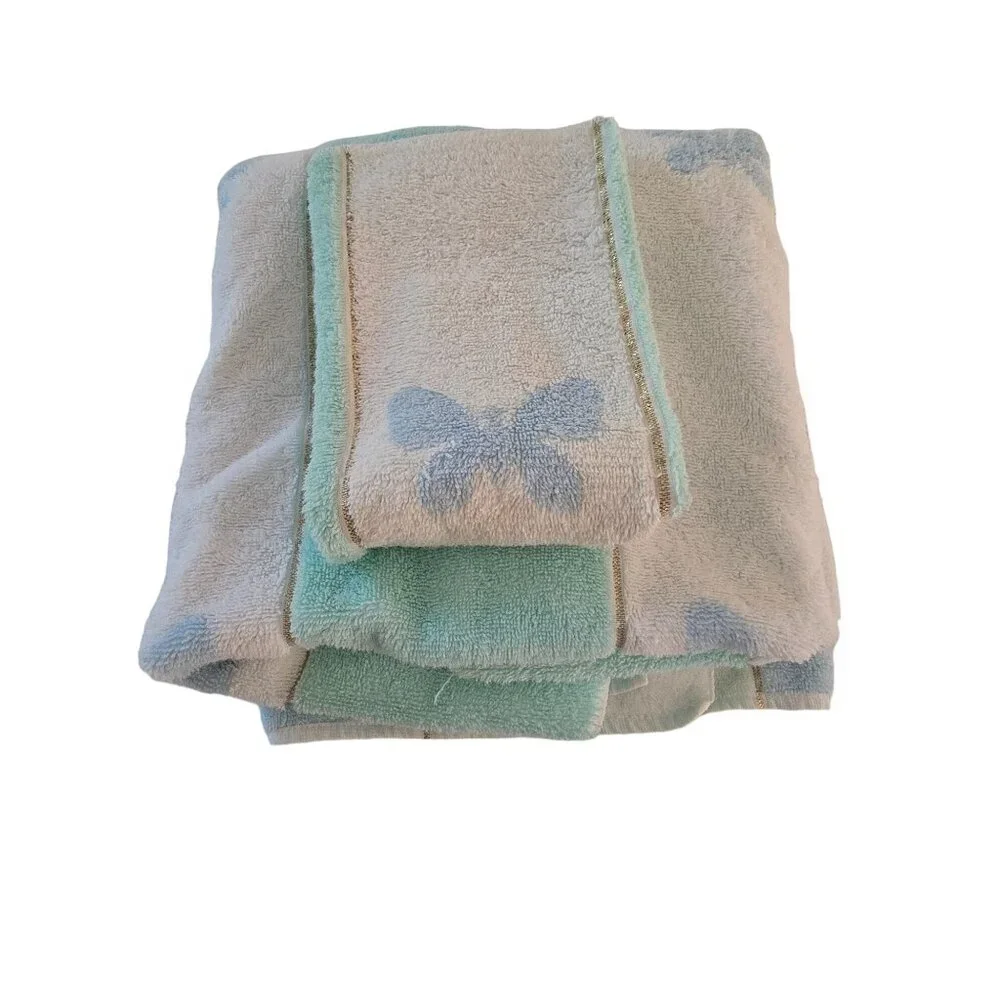 Butterfly Pattern Martex Classic Towels/Washcloth Set Pastel Blue Green‎ Cotton